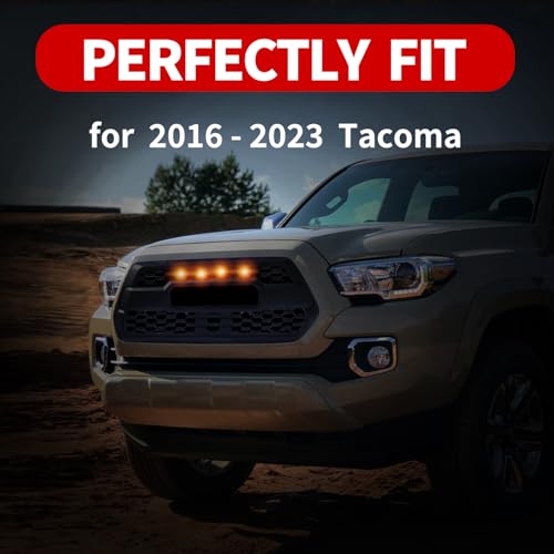 APASQRO Front Grille for 2016-2023 Tacoma SR, SR5, TRD Off-Road, TRD Sport Extended Cab & Crew Cab, Front Bumper Mesh Grill Replacement with 4 LED Lights Accessories, Easy to Insatll, Matte Black - Thumbnail 6