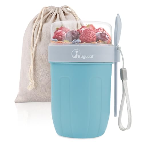 Bugucat Müslibecher to Go 660ML+260ML, 2in1 Joghurtbecher to Go & Müsli Cup to Go Becher Löffel...