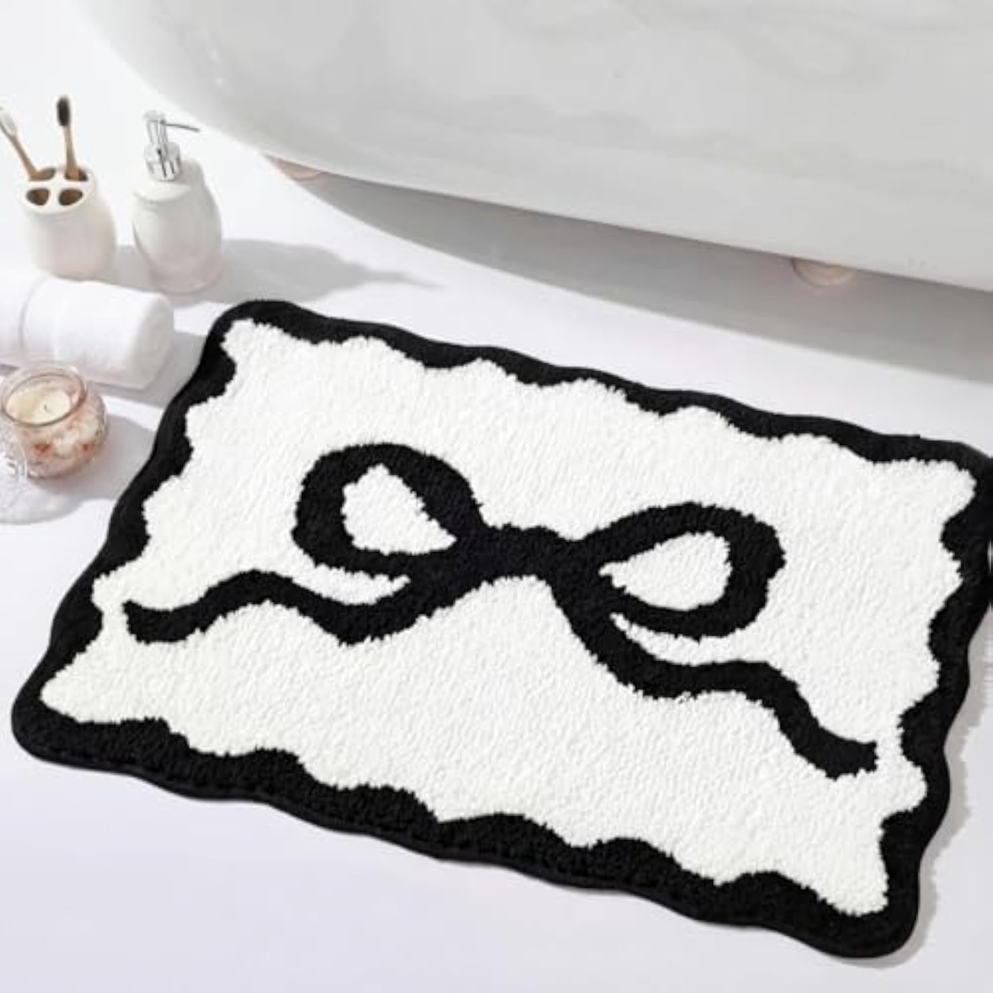 Scalloped Bow Bathroom Mat, Non Slip, Cute Aesthetic
