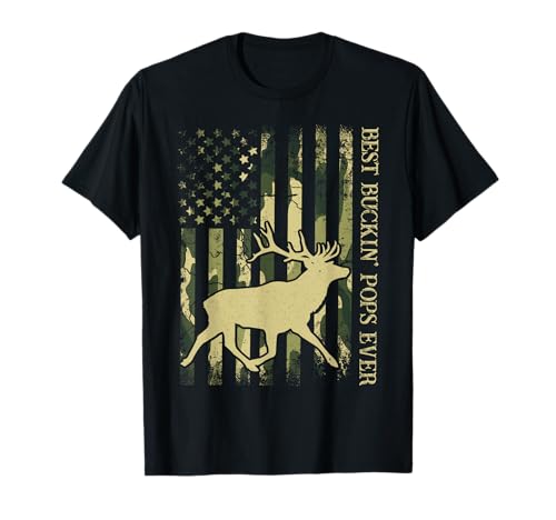 Best Buckin' Pops Ever Camo American Flag Deer Hunting T-Shirt