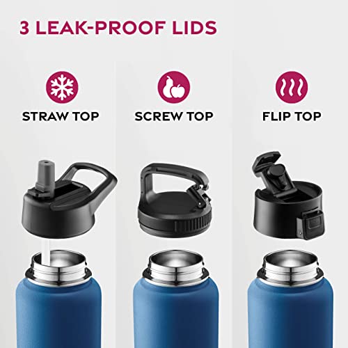Triple Insulated Stainless Steel Water Bottle with Straw Lid, Flip Top Lid, Wide Mouth Cap Insulated Water Bottles - Image 4