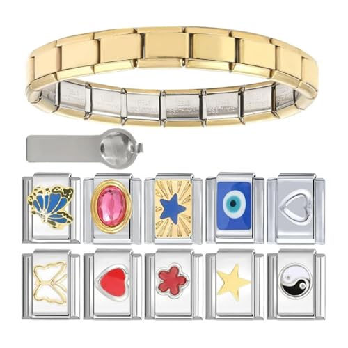 HNALIUH Modular Italian Charm Gold Silver 9mm Stainless Steel Bangle Module for Women Men Fashion Accessory