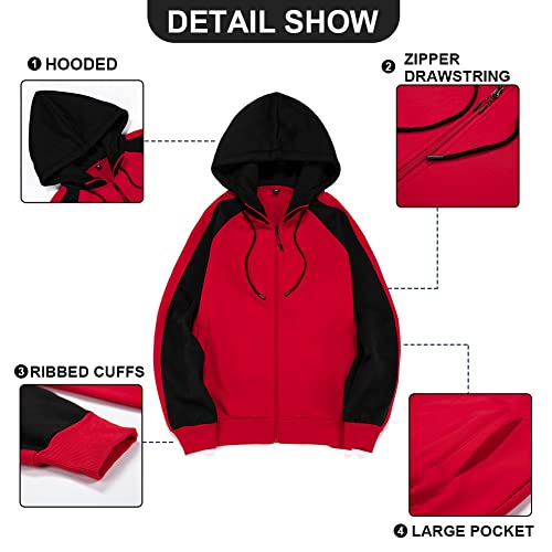 Image of MANTORS Mens Fleece Jackets Contrast Hoodies Lightweight Sweatshirt Color Block Jacket Coats