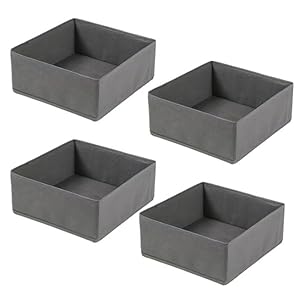 4 PCS Foldable Fabric Storage Boxes, Clothes Drawer Organisers, Wardrobe Storage Organiser for Storing Bras, Shirts, Jeans, Blanket, Toys,Grey