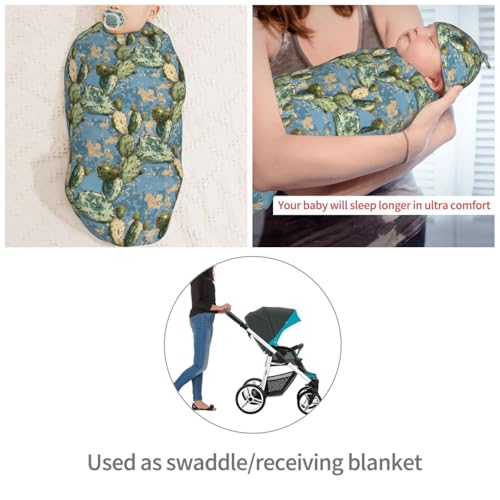Image of Vintage Cactus Newborn Swaddle Blankets Hat Sets Soft Baby Receiving Blanket Swaddle Sack for Baby Shower Infant Boy Girl Gift