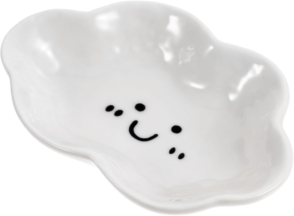 BESTYASH Ceramic Cloud Shaped Dipping Sauce Bowl 4.44X2.99X0.90In White Soy Sauce Dish Small Condiment Bowl for Bbq Parties Dining Table