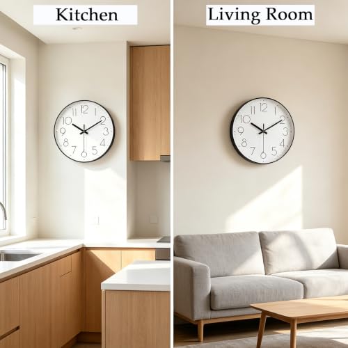 Image of 2 Pack Black Wall Clock 12 Inch Modern Silent Battery Operated Wall Clocks | Office Kitchen Classroom School