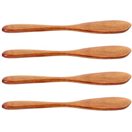 DECORNIJIA 4 Espátulas Untadoras de Mantequilla de Madera de Nanmu Set para Desayuno Color Laca Oscura Esparcidor de Crema y Mermelada Utensilios Cocina Ecológicos Tamaño Cómodo para