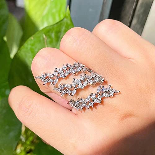 Rhinestone Leaf Climber Wrap Finger Band for Women Girls CZ Crystal Elegant Flower Open Layered Statement Rings Promise Engagement Rings Wedding Bands Jewelry Gifts3