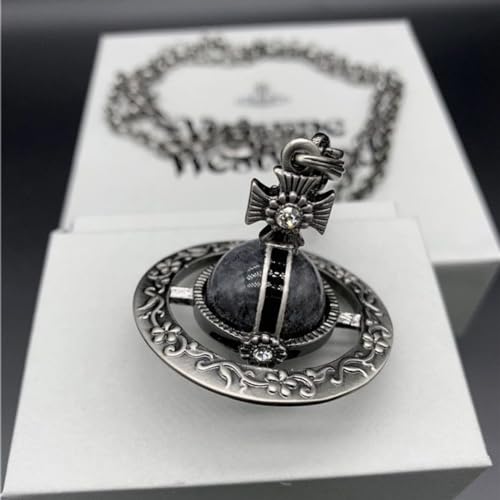 Three-Dimensional Saturn Necklace with Obsidian Beads, Retro Style Carving - 8mm Planet Beads3