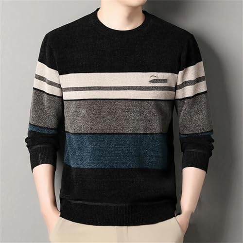 Men Chenille Sweaters Fashion Knitting Pullover Striped Round Neck Knitted Top4