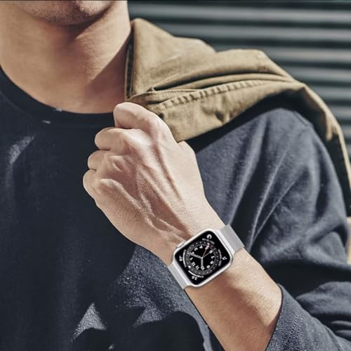 ToouYoor Correa Compatible con Apple Watch 38mm 40mm 41mm 42mm 44mm 45mm, Pulsera de Malla Metálica de Acero Inoxidable para iWatch Series SE 7 6 5 4 3 2 1,Plata,42/44/45mm
