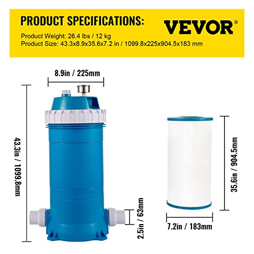 Vevor Cartridge Pool Filter, 150Sq. Ft Filter Area Inground Pool Filter,Above Ground Swimming Pool Cartridge Filter System W/Polyester Cartridge,Corrosion-Proof,Auto Pressure Relieve,2 Unions Included #TOP6