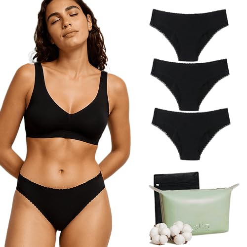 Lolita® Culotte Menstruelle Coupe Bikini et comme Une Seconde Peau, Protection Hygiénique Féminine Absorbante - Noir/L