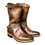  ORANDESIGNE Männer Western-Cowboy-Stiefel Vintage-Quadrat-Kopf-Ritter Stiefel Herren Hohe Hilfe Land-Art-Arbeitsstiefel Frühling Herbst Wandern Trekking-Jagd B Braun 39 EU