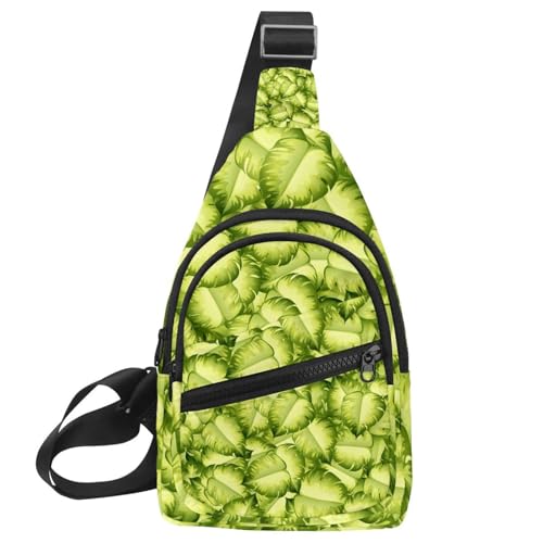 Mochila bandolera tipo pecho con diseño de hojas verdes y tamaño compacto 1