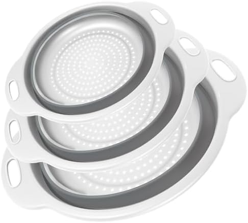 How to Use a Collapsible Colander in Small Kitchens: 7 easy Ways 8 Collapsible Colander 3-Pack Set Space-Saving Foldable Kitchen Strainer with Non-Slip Base Durable Thickened PP+TPE Collapsible Strainers for Pasta, Vegetables, Fruits (Gray-White)