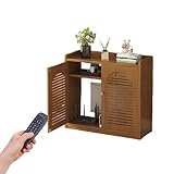 Bamboo Router Storage Cabinet, Floor Standing WiFi Modem Hider Box for Living Room, Louvered Door Media Console with Adjustable Shelf, Cable Management Organizer for Power Strips(Brown,26.4in)
