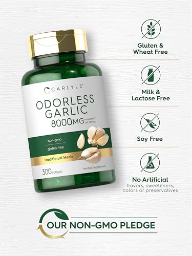 Carlyle Odorless Garlic Softgels 8000 mg | 300 Count | High Potency Formula | Non-GMO and Soy Free - Image 6