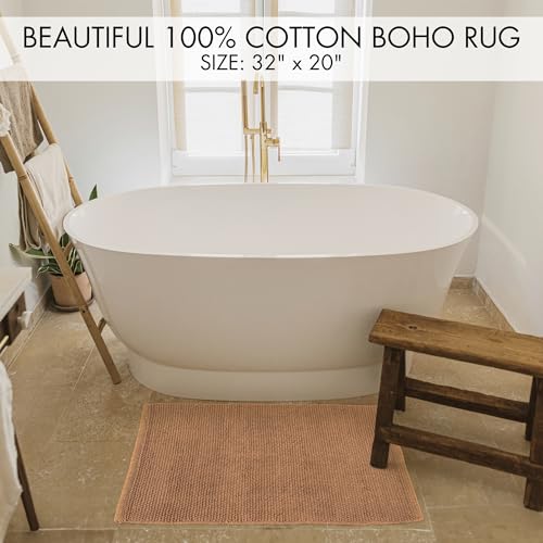 KIBAGA Beautiful Boho Rug for Your Bathroom - Soft Textured Bath Mat Made of 100% Cotton Fits Perfectly Into Your Home - A Cute, Non-Slip and Absorbent Rug Ideal to Enhance Any Bath/Bedroom Decor
