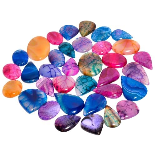 Natural Spider Web Agate Gemstone- Healing Crystals for DIY Jewelry Making -Loose Natural Cabochon -Perfect for Crafting Unique Jewelry Designs Gift for Her, Mother and Wife (5 pcs, 25-35 mm)