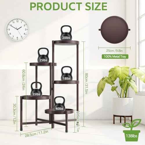 Image of iDavosic.ly 5 Tier Large Plant Stand Indoor, 10 Inch Wide Tall Corner Metal Plant Stands Outdoor for Multiple Plants, Folding Tiered Flower Display Holder Rack Shelf, Violet Bronze