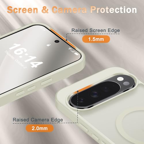 Image of for Google Pixel 10 /10 Pro Case, Matte Magnetic Phone Cover [with 1 Screen Protector] [Support for MagSafe] [Shockproof Military Grade Protection] Translucent Frosted Back, Cream White