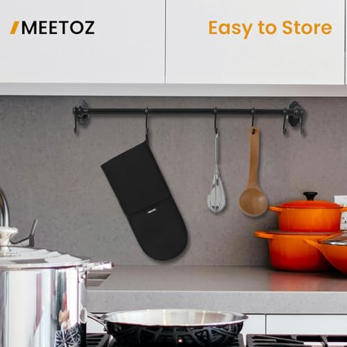 MEETOZ Double Oven Gloves, 260°C/500°F Heat Resistant Oven Mitt Set, Silicone Non-slip Design Oven Gloves, 84 x18cm Cotton Potholder for Home Cooking - Image 5