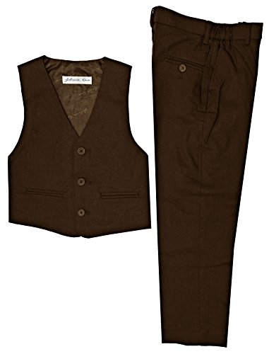 Johnnie Lene Boys Linen Blend Vest and Pants Set (6, Brown)
