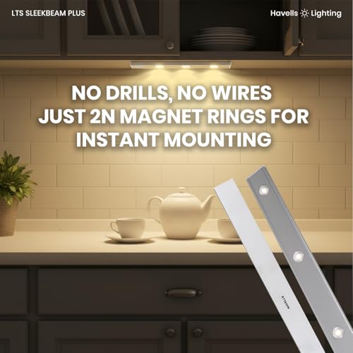 Image of Havells SLEEKBEAM Plus 400MM 2.5W Rechargeable Motion Sensor LED Light for Wardrobe, Closet, Cabinet, Kitchen, Under Stairs, Drawer, Shelf, Garage, Quick Magnetic Self Installation| Type-C Charging