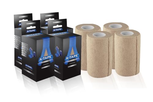 Image of A-Tape Breathable Self Adhesive Cohesive Bandage for Humans & Pets (Dogs, Cats, Birds) -Sports, Wrap, Athletic, Non Woven First Aid Medical, Wrist, Swelling (10 cm X 4.5 mtr) (Pack Of 4, Beige)