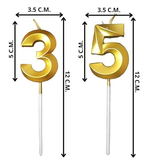 Image of ToyUniverse Number 35 Metallic Gold Candle for Thirty Fifth Birthday, Anniversary, Surprise Party Cake Decoration (Pack of 2)