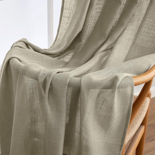 MIULEE Oatmeal Linen Curtains 96 Inches Long 2 Panels for Bedroom Living Room, Soft Thick Linen Textured Natural Window Drapes Semi Sheer Light Filtering Back Tab Rod Pocket Burlap Look Decor
