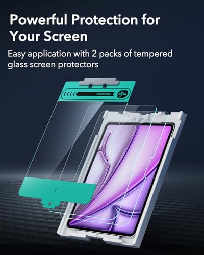 Image of ESR 2 Pack Screen Protector for iPad Air 13 Inch M4 /M3 /M2 (8th /7th /6th Generation, 2026 /2025 /2024), 9H Tempered Glass Screen Guard with Application Tray, Scratch Resistant, Bubble Free, HD Clarity