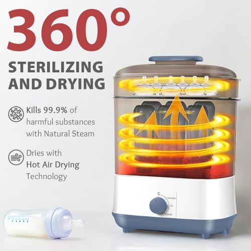 Image of HealthSense Sterilizer & Dryer for feeding bottles | Baby bottle & Accessories sterilizer machine | 8 Bottles Capacity, Food Grade Material, Auto Shut OFF with 1 Year Warranty - BS 10