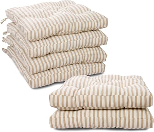 Viste tu hogar Pack 6 Cojines para Silla, 45x45x5 CM, Efecto Tridimensional, Relleno de 100% Poliéster, Ideal para Comedor, Terraza, Sala y Restaurante, Color Rayas Beige, Fabricado en España