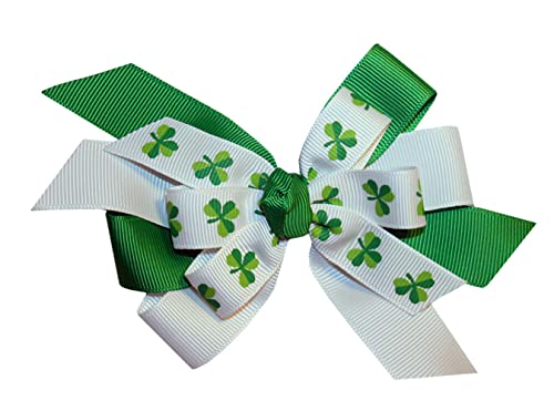 WD2U Baby Girls 4.5" Layered St Patricks Shamrock Hair Bow Stretch Headband3