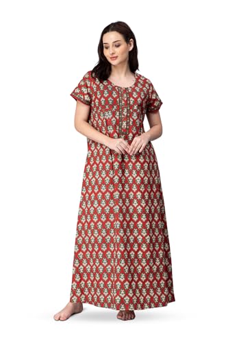 Image of NIHSAMAH Cotton Nighty for Women with Pocket, Premium Printed Long Nighty | Comfortable & Fancy Sleepwear /Nightwear