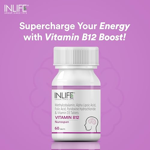 Image of INLIFE Vitamin B12 (Methylcobalamin) 1500mcg Supplement with ALA, Folic Acid, Vitamin D3 | Nerve and Brain Health for Men & Women - 60 Tablets(Pack Of 1, 60)
