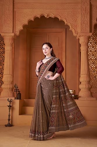 Image of TAMAIRA FASHION Mulmul Pure Cotton Saree For Woman Sambalpuri Printed |Office Wear Daily Wear Sarees For Women Without Blouse Piece (Available in 10 Colours)