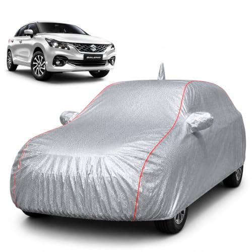 Image of Car Cover for Baleno, Silver, Waterproof, Dustproof, UV Ray Protection, with Mirror and Antenna Pocket, Elastic Hem and Buckle Belt