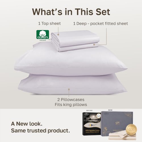Image of California Design Den 100% Egyptian Cotton California King Sheets, Lavender | Certified & Backed by GH Seal, Light, Airy & Crisp Percale for Hot Sleepers, 16 inch Deep Pocket, All-Around Elastic, 4pc Set