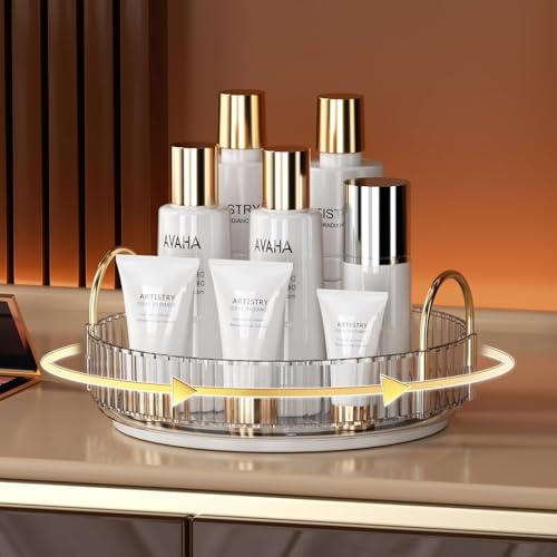 Image of Xmart India 360 Rotating Makeup Organizer - Transparent Cosmetic & Skincare Storage Rack for Dressing Table Lipstick, Perfume, Beauty Accessories & Bathroom Counter Organizer (1 Layer, Clear)