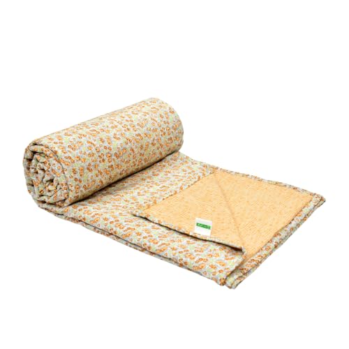 Image of Home Ecstasy 100% Cotton Mulmul Reversible Dohar for Single Bed 210 GSM (56 x 88 inches), Mustard