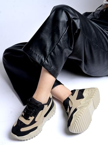 Image of Chunky Platform Sneakers for Women Colorblock || Lace-Up Athletic Shoes with Wavy Sole Design Casual and Party