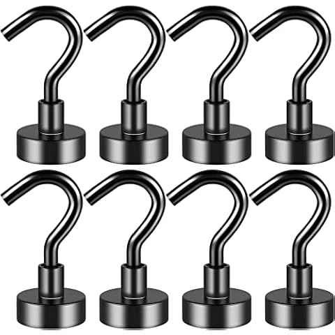 Grtard Magnetic Hooks, 8 Pack 22 lb+ Strong Neodymium Magnet Hooks, Magnet with Hooks, Strong Magnets Hooks, Black Magnetic Hooks for Cruise, Bathroom, Kitchen, Workplace, Office, Garage, BBQ Grill Cover