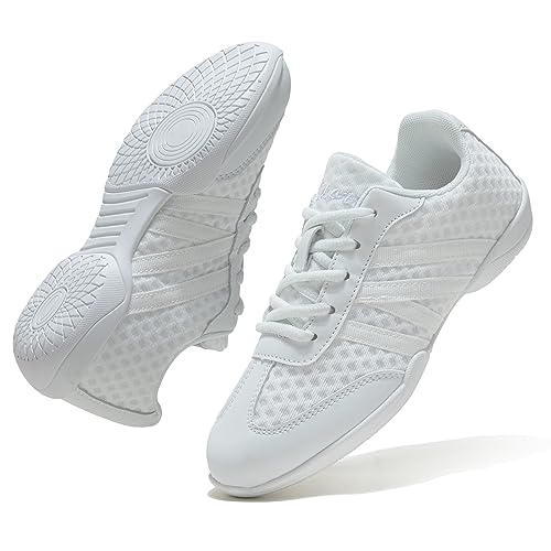 White Cheer Shoes for Girls Womens Cheer Shoes Youth Girls Cheerleading Shoes Competition Gear Dance Tennis Sports Training Athletic Comfortable Flats Breathable Soft Kids Cheer Sneakers3