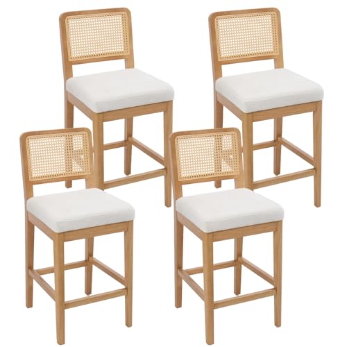 chairus 4er Set Barhocker Chenille Barstuhl mit Rattan Rückenlehne...