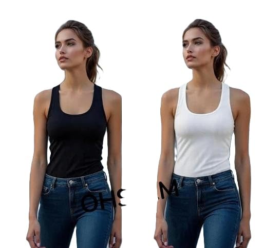 Women Cotton Tank Top Sleeveless Camisole Vest Ribbed Inner Top Stretchable Casual Pack of 2-image-13