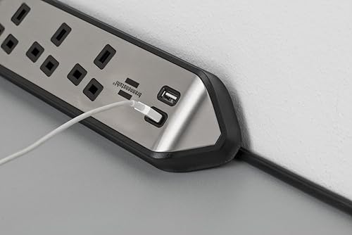 brennenstuhl estilo Corner Extension Lead 3-way (Extension Cord with Stainless Steel Surface for Desk/Kitchen/Office, with 3x Earthed Sockets, 2x USB Ports) silver/black - Image 4